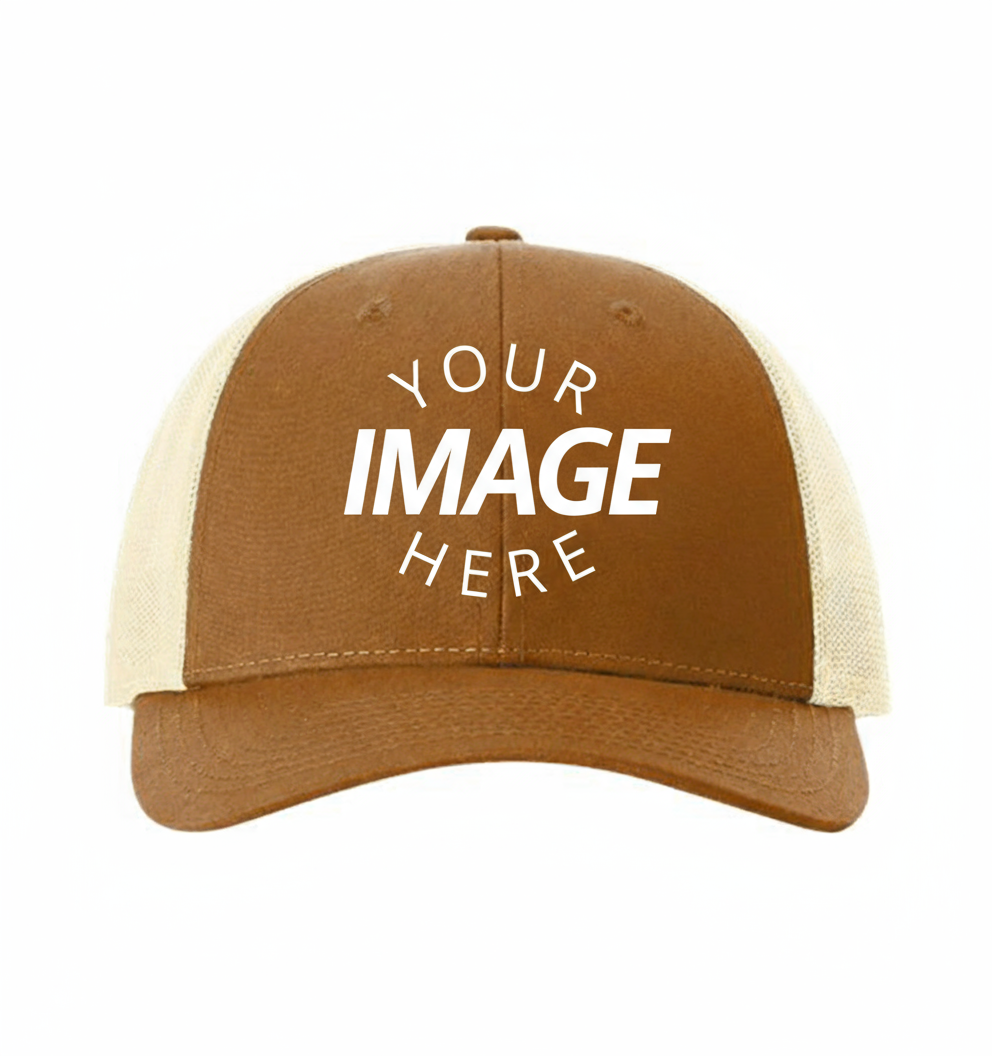 Snapback carmel / birch trucker cap with logo on the front