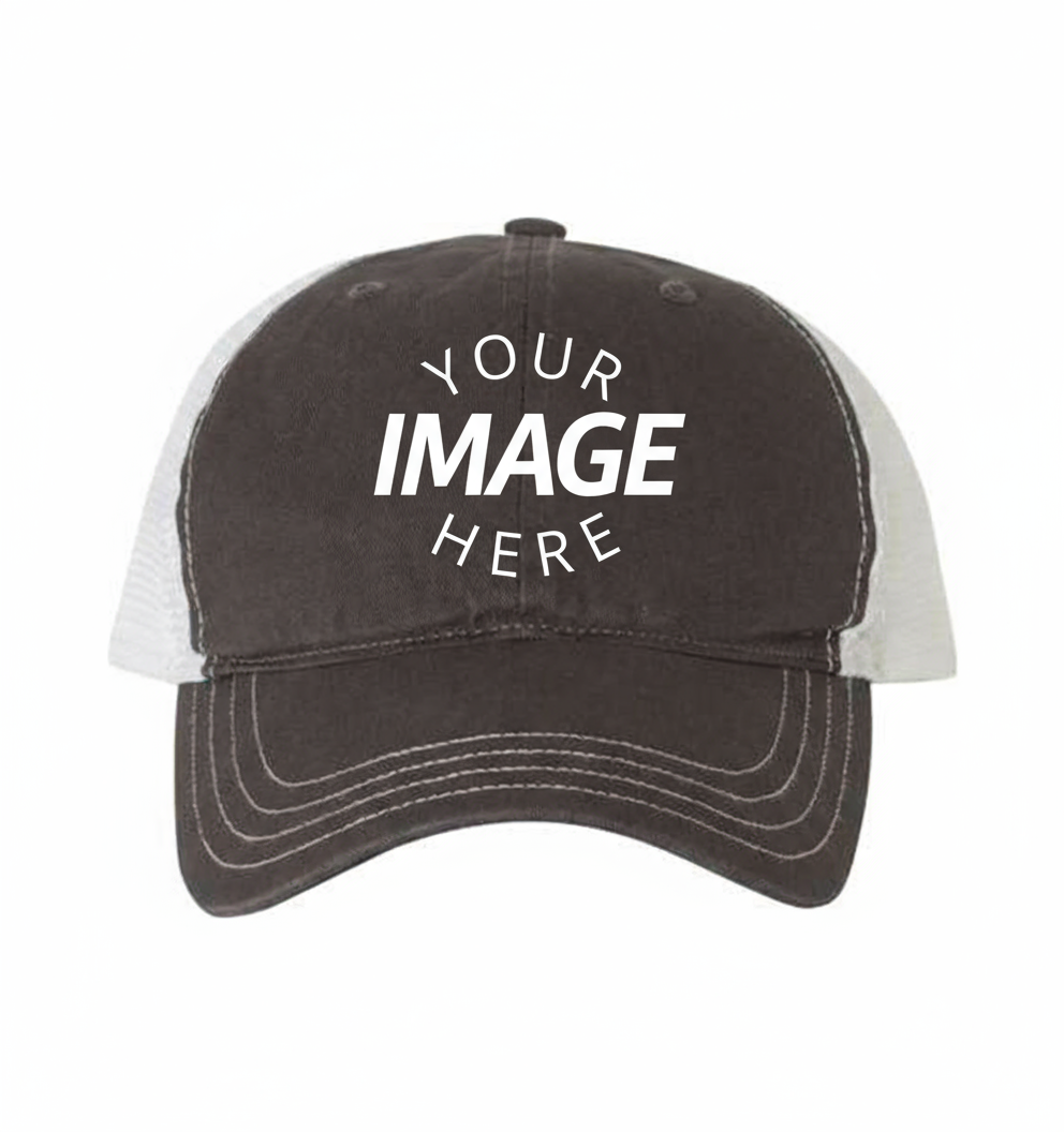Garment-Washed Trucker Cap Charcoal White