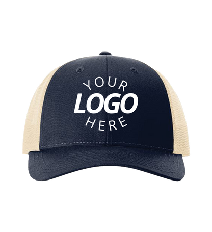 Snapback navy / khaki trucker cap with logo on the front