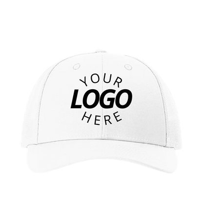Snapback white trucker cap with logo on the front
