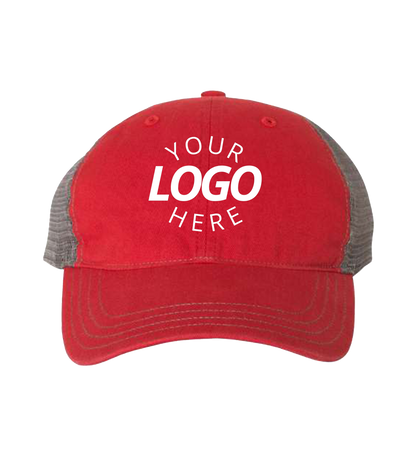 Garment-Washed Trucker Cap Red/Charcoal