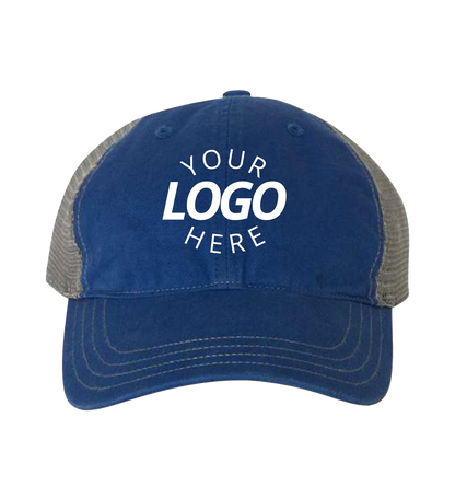 Garment-Washed Trucker Cap Royal/Charcoal