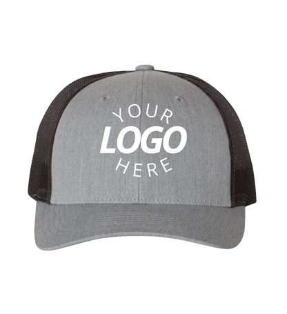 Snapback gray trucker cap with logo on the front