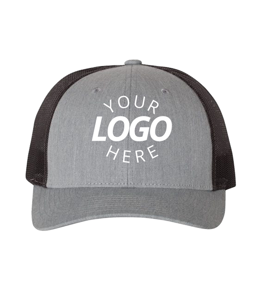 Snapback gray trucker cap with logo on the front