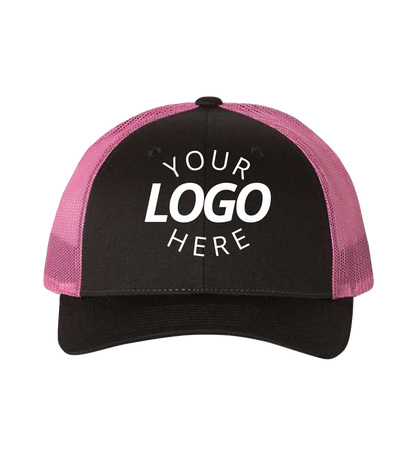Snapback black / neon pink trucker cap with logo on the front
