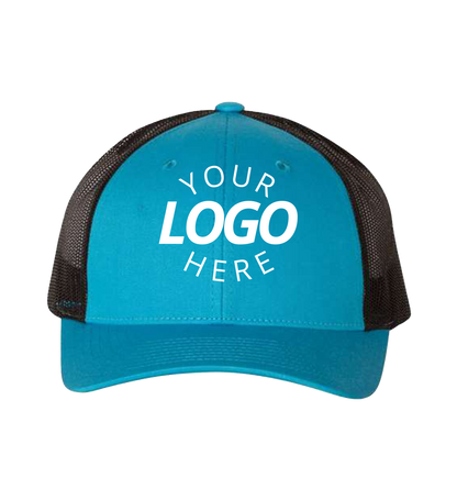Snapback cyan / black trucker cap with logo on the front