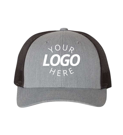 Snapback heather grey / dark charcoal trucker cap with logo on the front