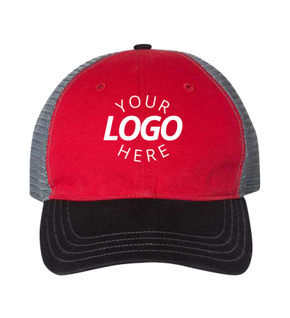 Garment-Washed Trucker Cap Red/Charcoal/Black