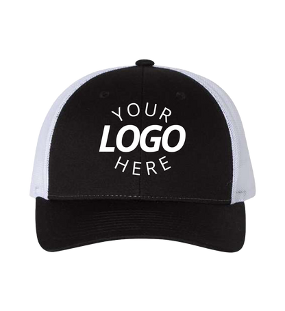 Snapback black/white trucker cap with logo on the front
