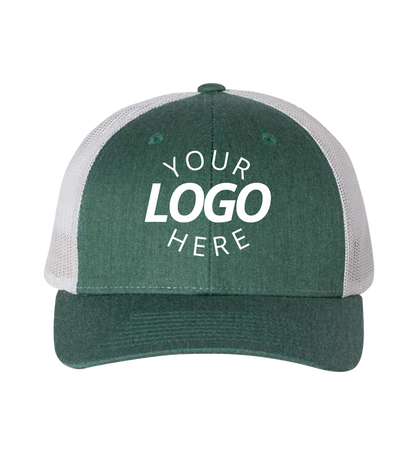 Snapback heather dark green / silver trucker cap with logo on the front