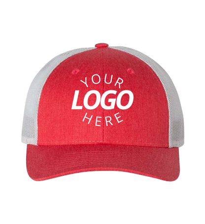 Snapback heather red / light grey trucker cap with logo on the front