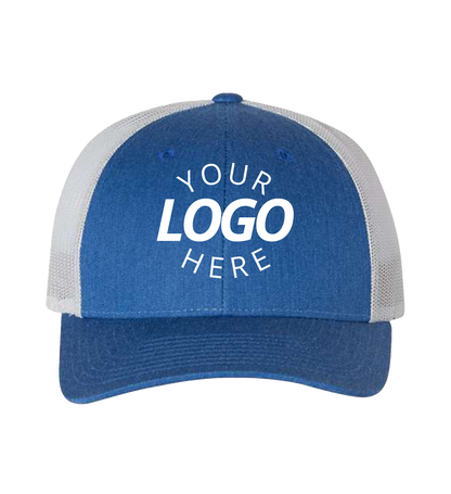 Snapback heather royal / light grey trucker cap with logo on the front