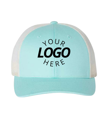 Snapback Aruba Blue / Birch trucker cap with logo on the front
