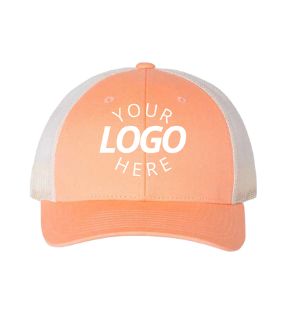 Snapback orange trucker cap with logo on the front