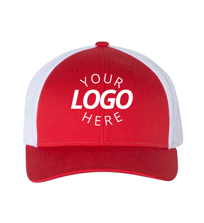 Snapback red / white trucker cap with logo on the front
