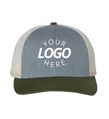 Snapback haether grey / birch / army trucker cap with logo on the front