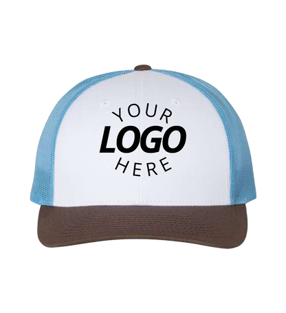Snapback white / columbia blue / brown trucker cap with logo on the front